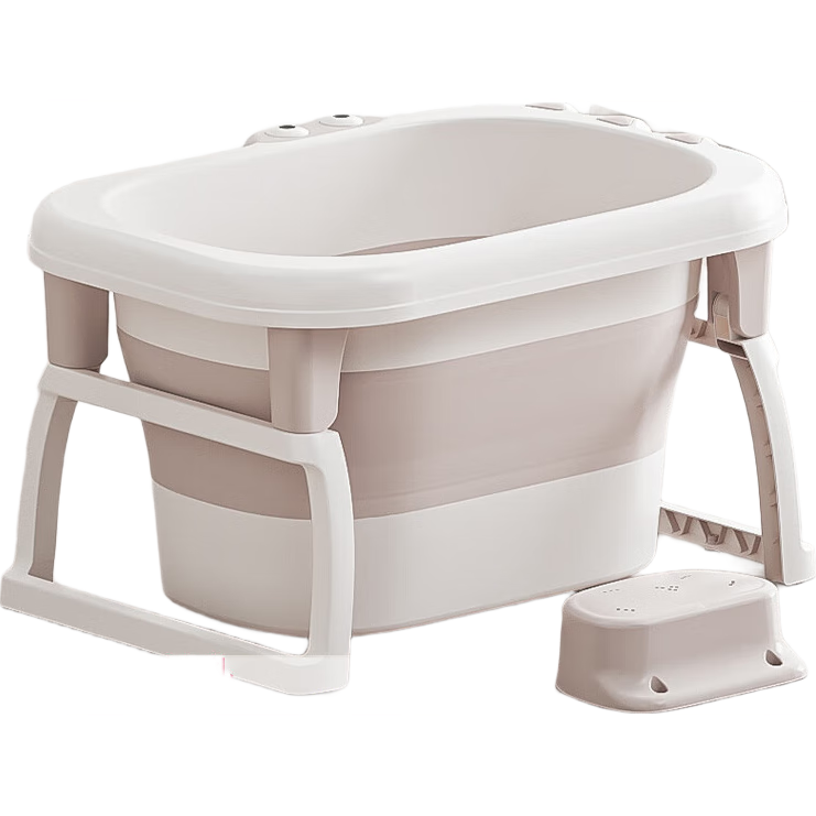 世紀(jì)寶貝(babyhood)浴桶 兒童沐浴桶嬰兒洗澡盆二合一 寶寶加大可折疊洗澡桶泡澡桶 奶咖色+浴墊【禮包+浴凳】