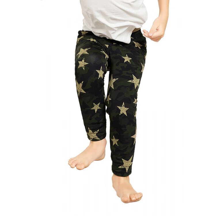 七只羊七羊儿童羊毛裤加天鹅绒加厚保暖裤冬季高腰男孩和女孩棉裤1901 丛林迷彩 均码 是_120