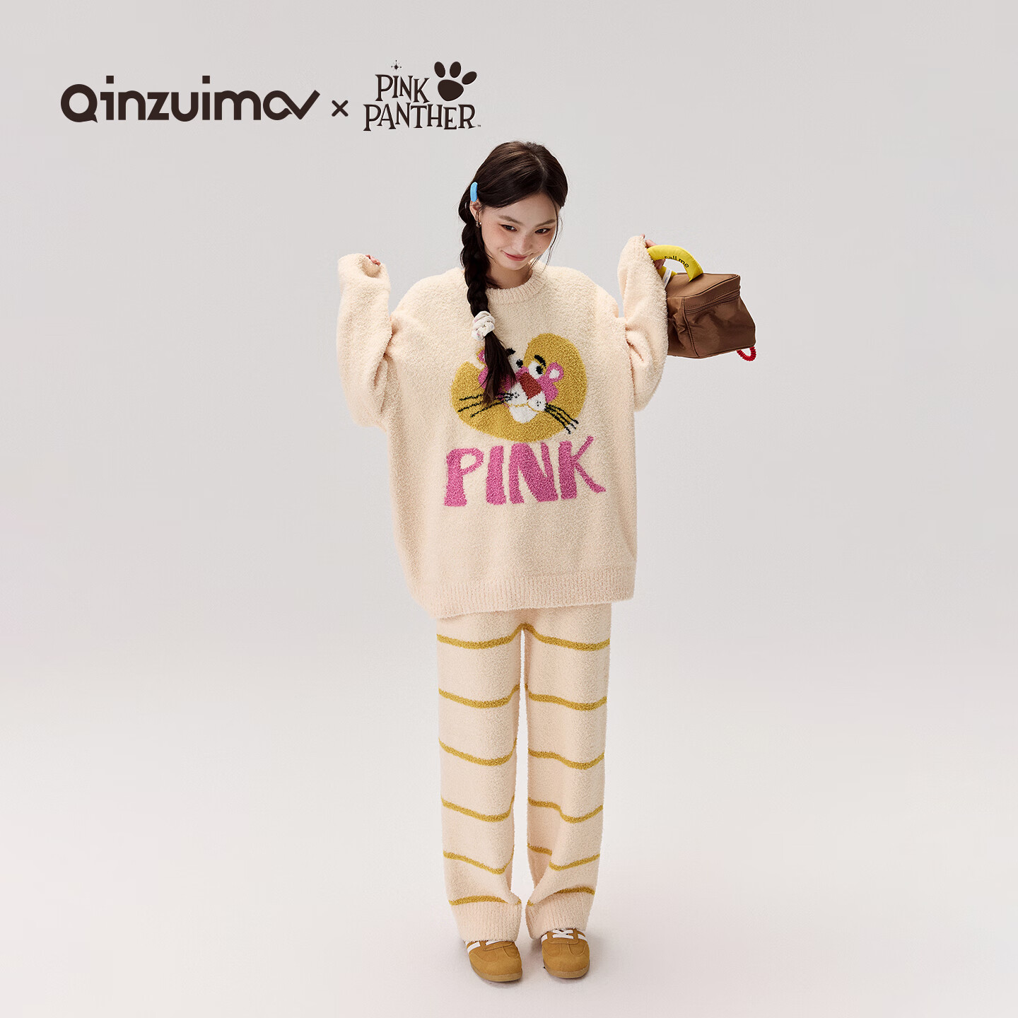 半边绒睡衣女秋冬季卡通保暖新款睡衣家居服套装可外