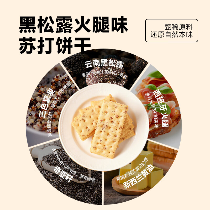 山姆掌勺新包装黑松露火腿海盐苏打饼干 三色藜麦奇亚籽风味 海盐苏打饼干340g（约16包）