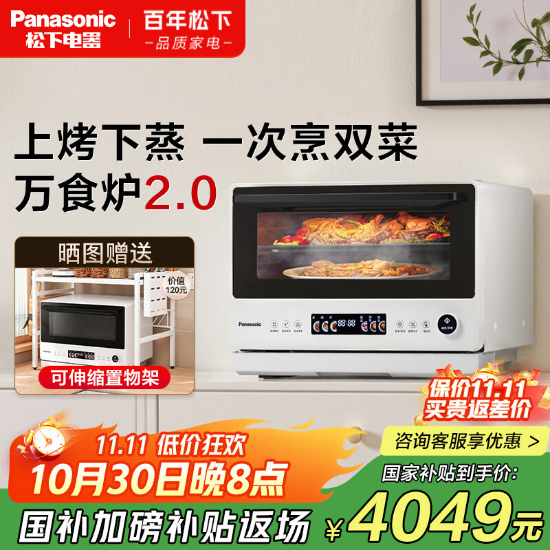 松下（Panasonic）【国家补贴】万食炉2.0微蒸烤炸一体机上烤下蒸炖 微波炉蒸烤箱一体机台式28升 NN-DS289R