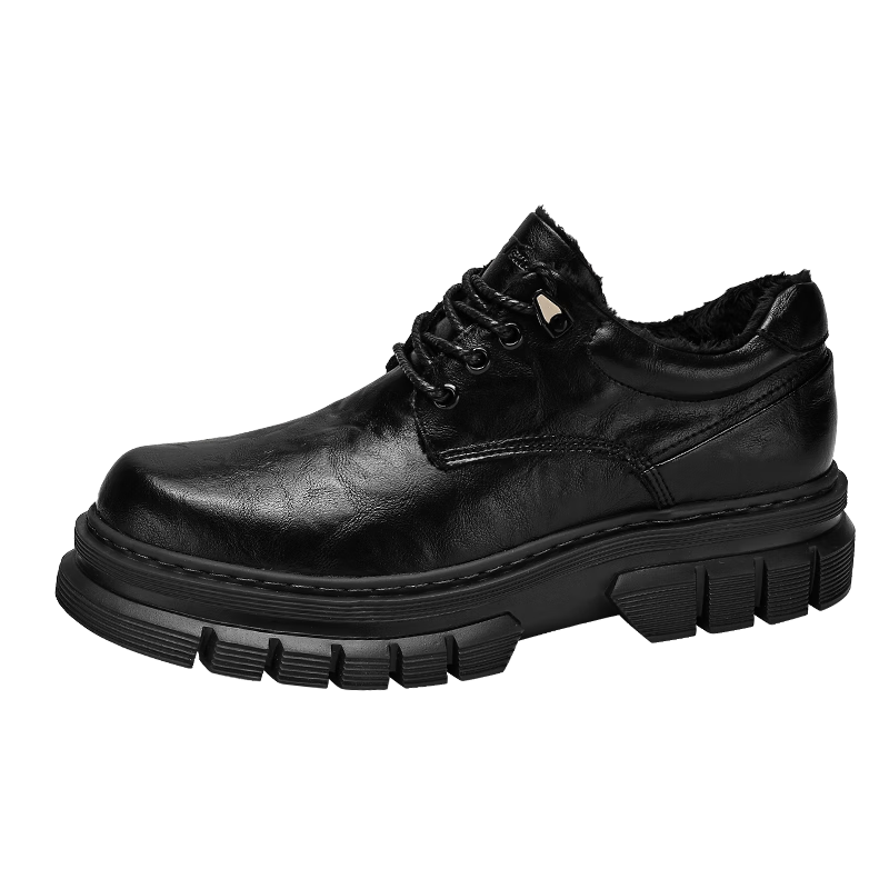 公牛世家男鞋秋冬新款英倫商務(wù)休閑皮鞋加絨加厚大頭工裝鞋子男士馬丁靴