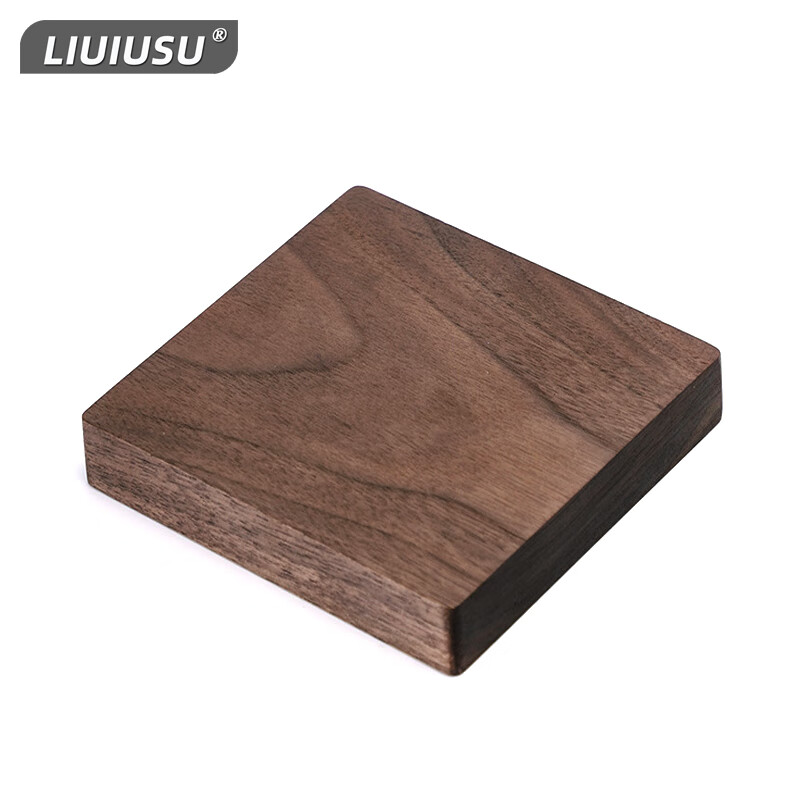 LIUIUSU黑胡桃木加厚杯垫 日式方块实木茶杯垫整块带底座收纳加厚摆台 特厚正方形1片（10*10*2cm）