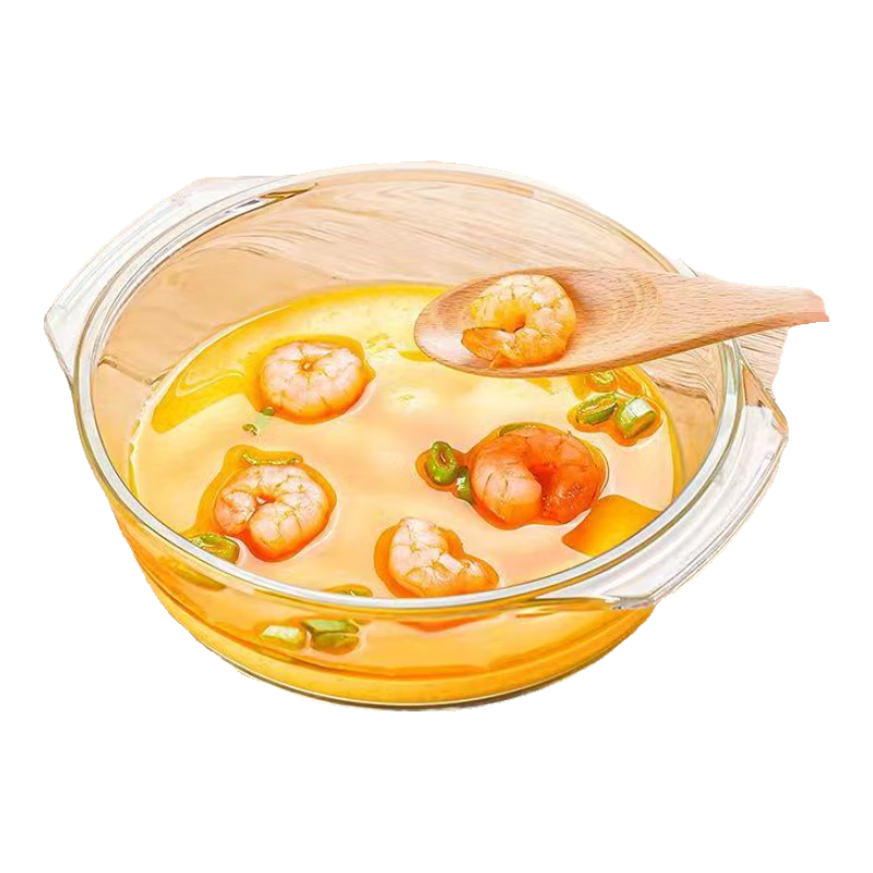 耐高温微波炉带盖透明高硼硅玻璃蒸蛋羹专用碗双耳炖蛋煲蒸蛋碗 1500ml【小号蒸蛋泡面玻璃碗】 1个