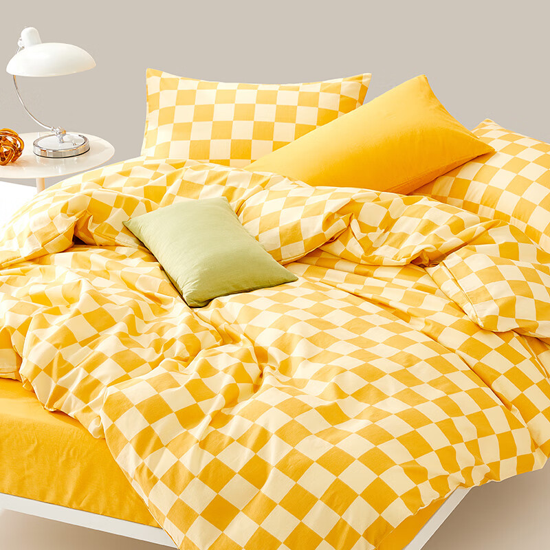 百丽丝出品三四件套纯棉套件简约宿舍家用床上四件套纯棉被套 山杨黄 床单款 （被套150*210cm）