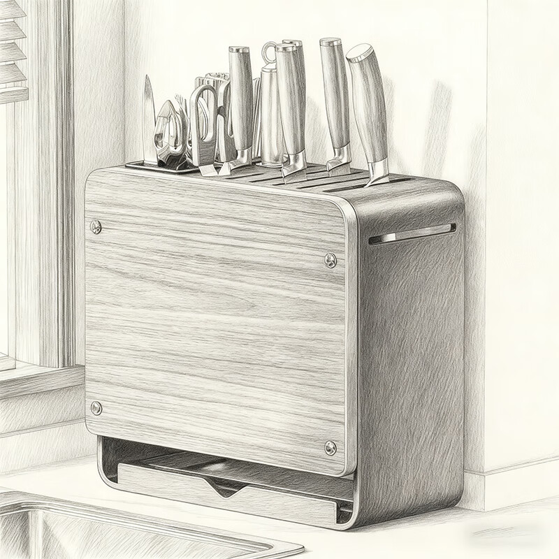 尔思家刀具置物架厨房架筷子勺子沥水架台面多功能收纳盒台置式菜刀架 黑色-台面款