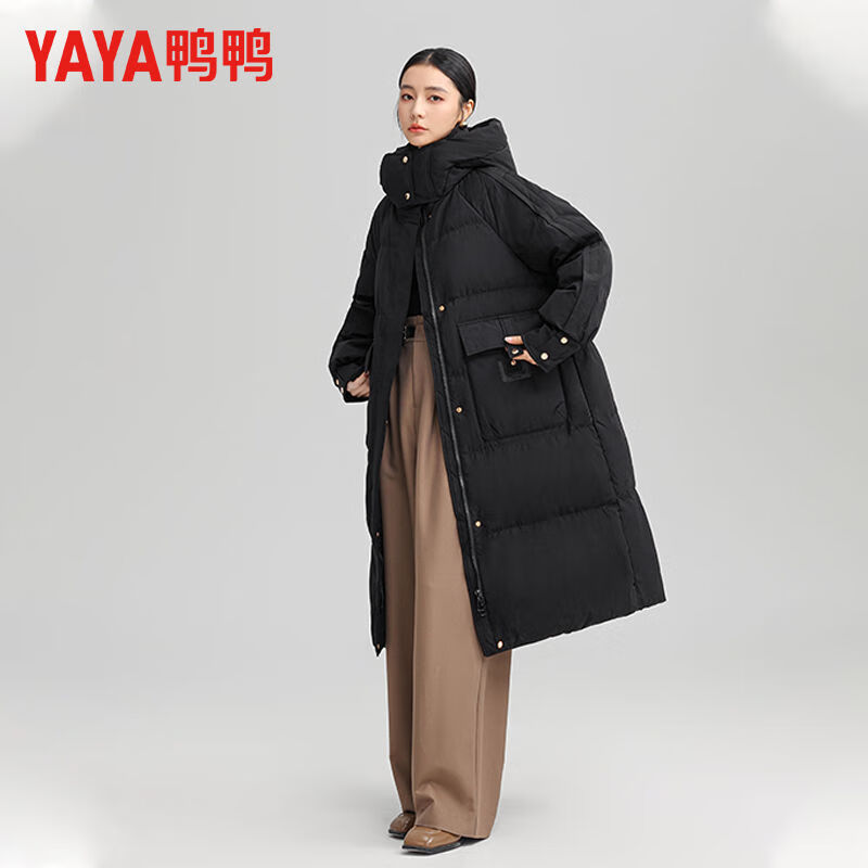 鸭鸭（YAYA）羽绒服女2025年冬季新品长款连帽时尚百搭加厚保暖休闲外套 黑色 M