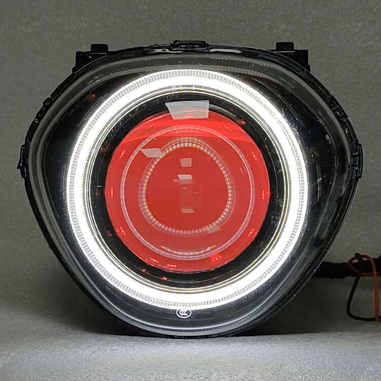 精剛適用雅馬哈新款巧格i125plus大燈總成改裝3寸LED雙光透鏡車(chē)燈升級 大燈總成裝LED雙光透鏡白紅全套