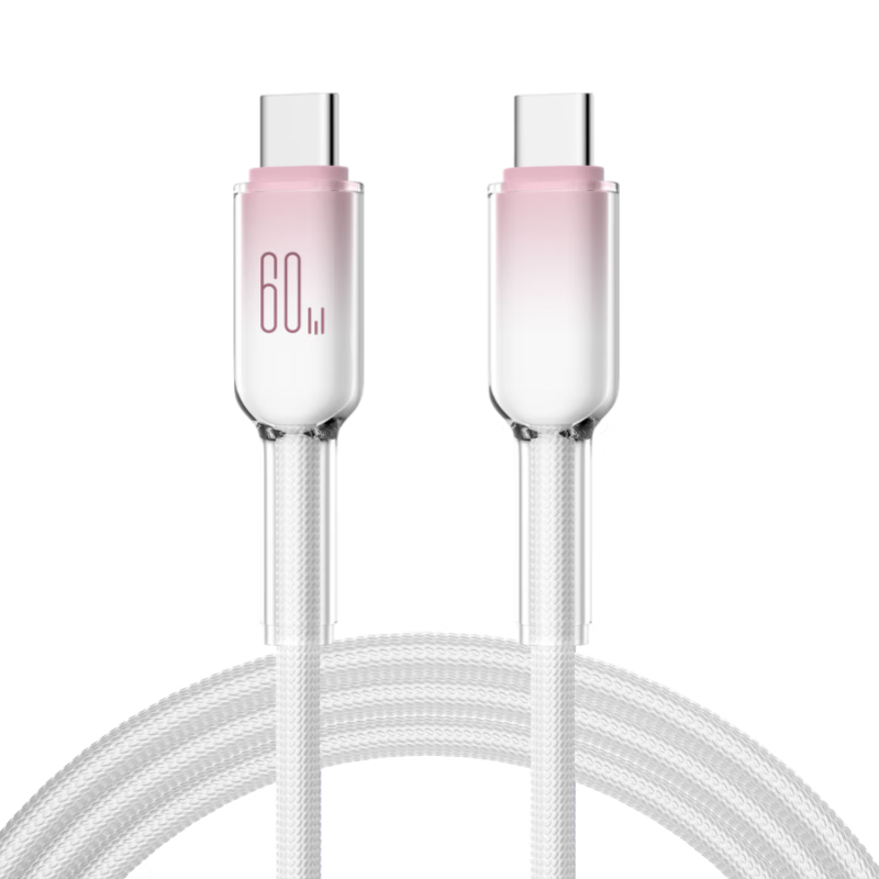 千飒SX24数据线60W双头typec冰晶手机快充数据线PD30W 适用iphone15 16华为小米长度1米 【SX24CCWH】60W冰晶C-C 雪白粉 京东折扣/优惠券