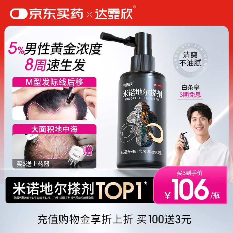 【推荐下单3瓶】达霏欣 米诺地尔酊搽剂生发喷雾5%浓度60ml/瓶脱发生发液【男士地中海专用】防脱生发育发发际线增长液洗