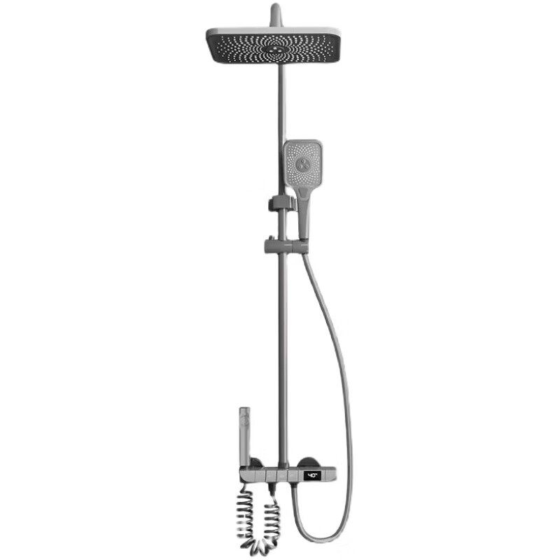 九牧【JOMOO】花洒淋浴套装铜恒温数显钢琴按键浴室卫生间淋雨喷头 水镀灰钢琴四档-恒温款 包安装