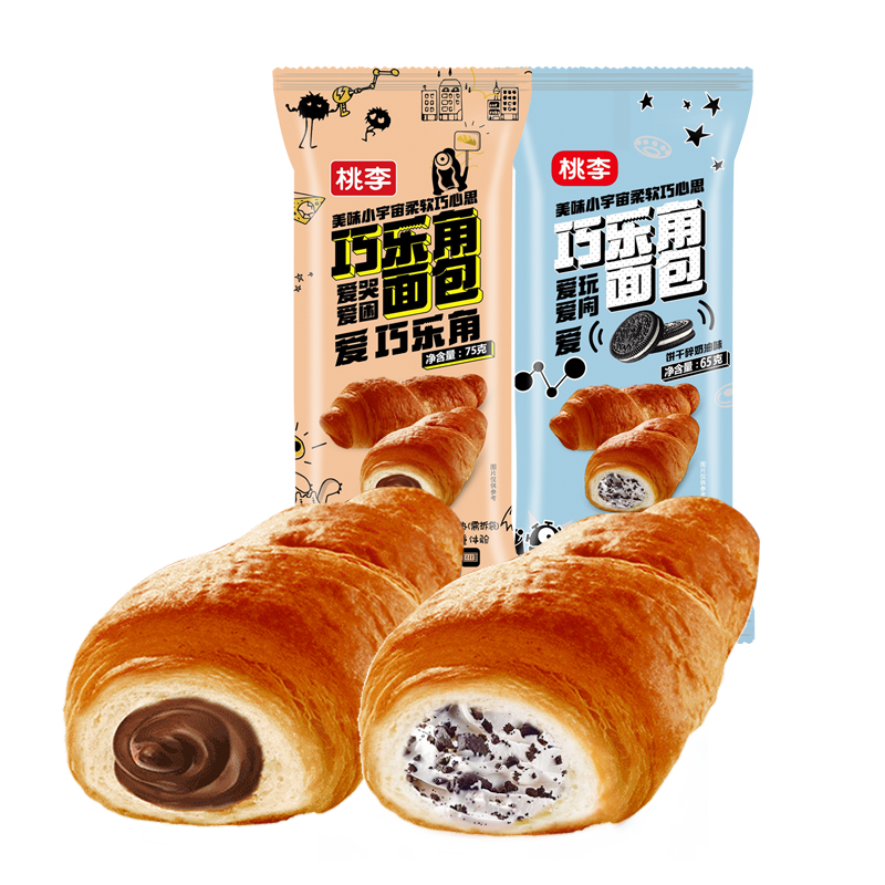 桃李 巧乐角夹心面包可颂牛角包 起酥巧克力夹心饼干碎早餐零食 巧乐角巧克力味75g*6袋