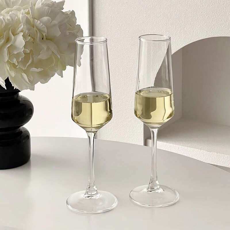 简漾高颜值香槟杯法式水晶高脚玻璃酒杯家用轻奢高档红酒杯起泡酒杯子 小时代香槟杯-两只装
