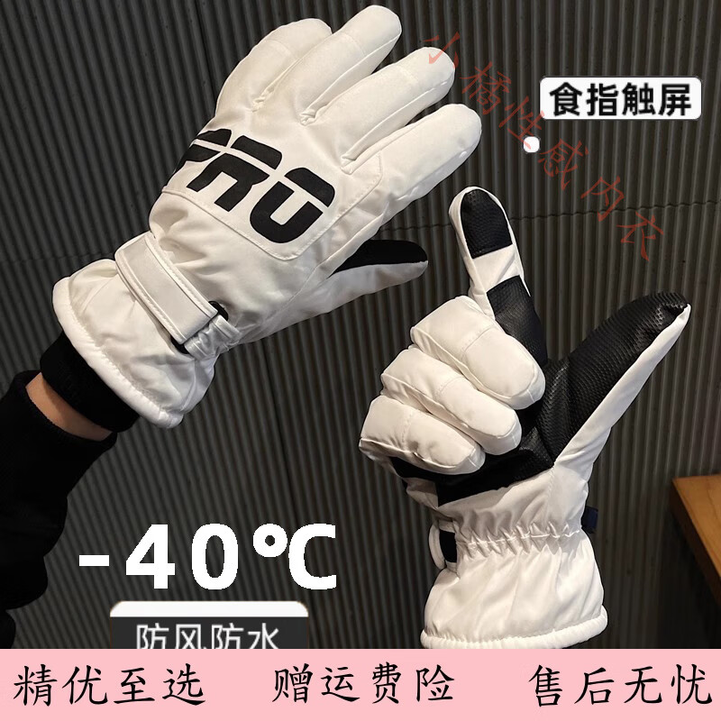 DJVT日本滑雪手套女冬季加绒加厚防风防滑触幕防寒冬天保暖骑行手套 白色 均码