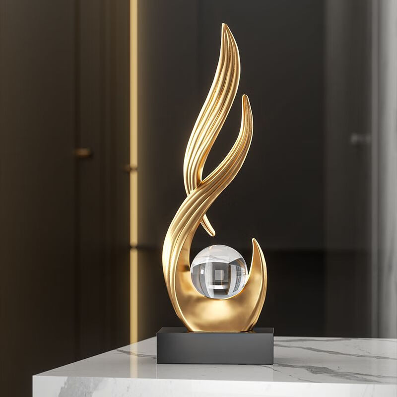 OYKTN水晶球风生水起桌面摆件客厅电视柜玄关办公室装饰品开业乔迁礼物 水晶风生水起【金色】