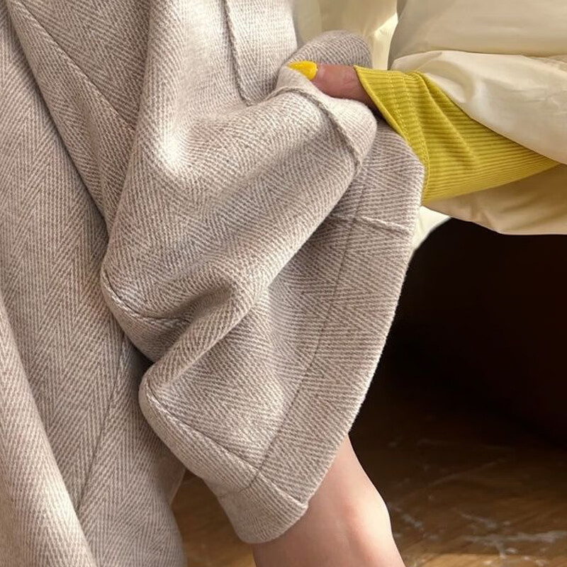 子牧棉麻2025秋冬装 女百搭人字纹阔腿裤毛呢裤子直筒休闲香蕉裤