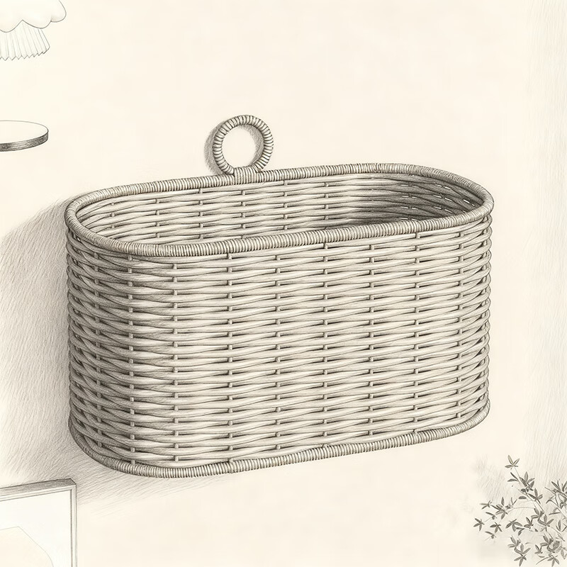 尔思家藤编收纳筐葱姜蒜收纳壁挂卫生间洗漱用品沐浴露整理架子挂篮竹编 棕色