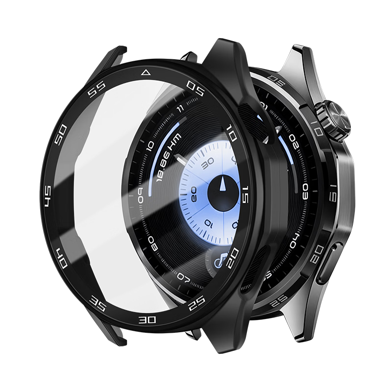 威千图适用华为GT6保护壳手表钢化膜高清触控灵敏全覆盖保护套膜壳膜一体手表壳 GT6-46MM 黑色-带刻度