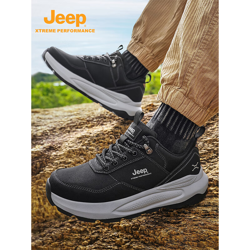 JEEP吉普男鞋子男款秋季新款软底防泼水休闲老爹鞋户外防滑徒步登山鞋 黑色 45 (275mm) 运动鞋码