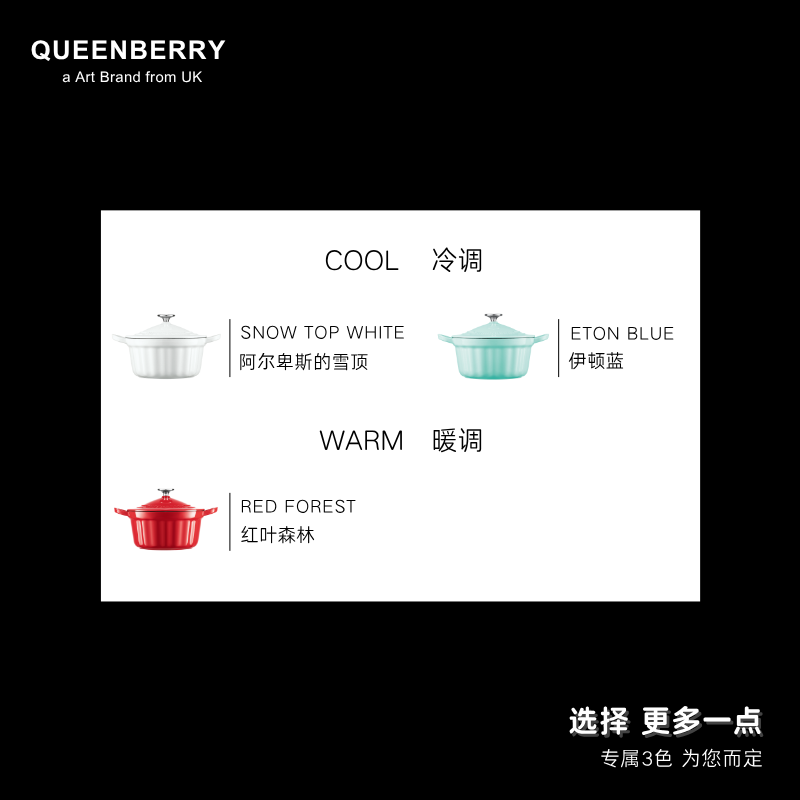 QUEENBERRY英国库白铸铁珐琅锅家用大容量深炖锅双耳汤锅多功能平底焖炖锅 「4-5人食」深炖锅-红叶森林 22cm
