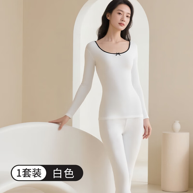 古今（GUJIN）保暖内衣秋衣裤套装纯棉女士肌底美肤打底内搭薄款显瘦 白色【100%棉保暖】 XL 【建议体重124-142斤】