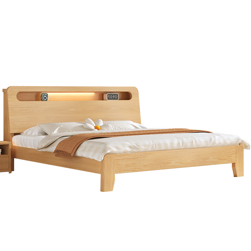 �ƻ�ʵľ��˫�˴�1.8x2�����Դ󴲼���1.5x2�� ԭľɫ��ľ��+10cmҬ�ص桾��ľ�ŹǼܡ� 150*200cm 657.75Ԫ