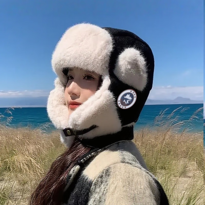 COMPLETE GOOSE大鹅加厚雷锋帽子女冬季保暖帽东北防风护耳帽加厚加绒毛绒帽男潮 卡其色拼接