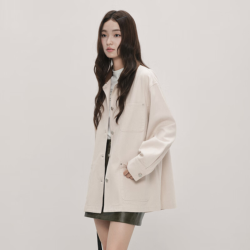 乐町可拆卸翻领夹克秋季新款美式巴恩风工装外套 佳丽粉（现货） L