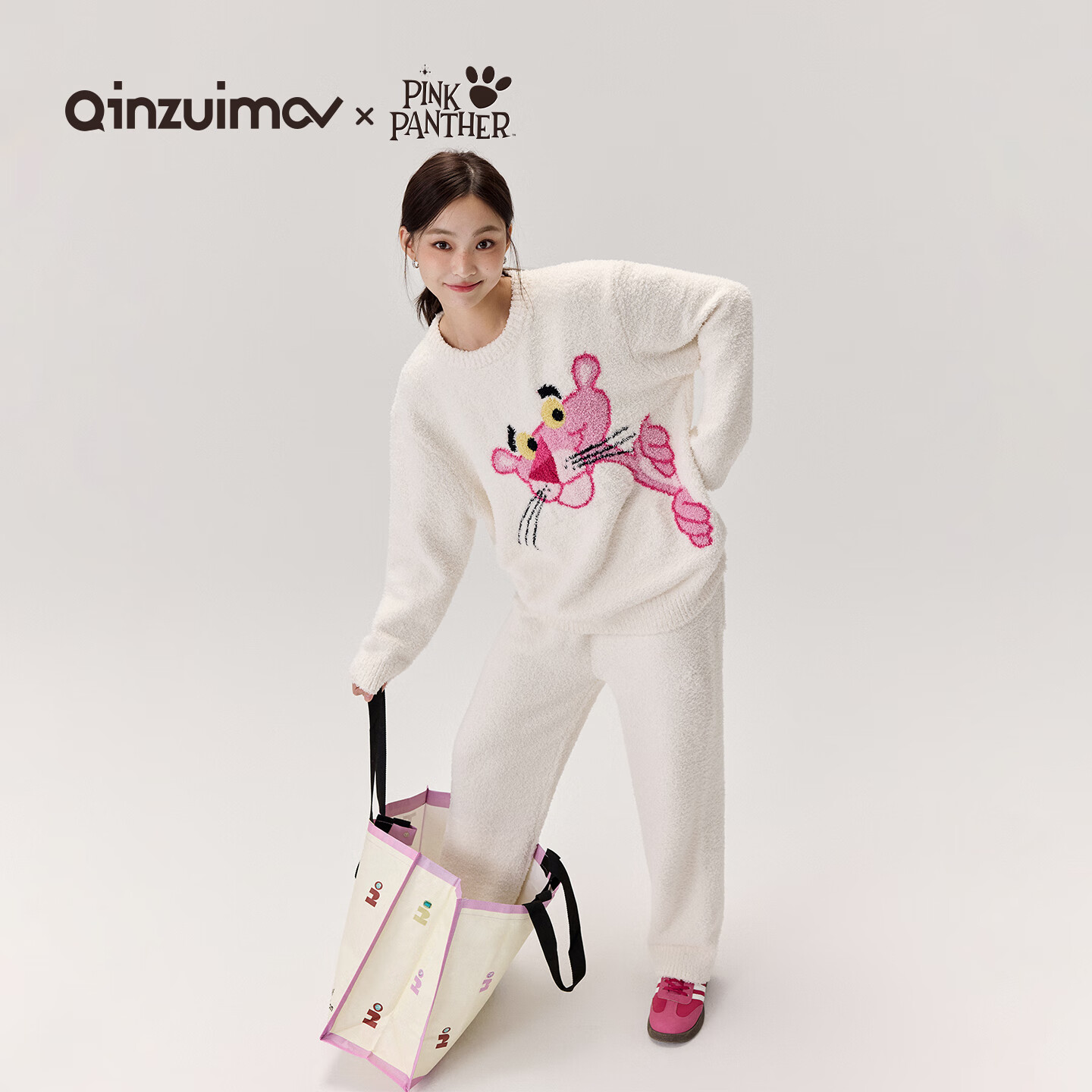 半边绒睡衣女秋冬季保暖卡通可爱新款家居服套装可外