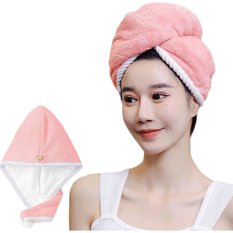 【加厚双层】干发帽女加厚超强吸水速干包头毛巾擦洗头发干发巾 螺纹干发帽【粉白色1条装】
