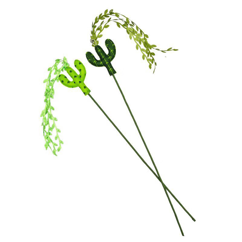 仿真植物狗尾巴草麦穗羽毛长杆逗猫棒带铃铛耐咬神器互动猫咪玩具 仿真小麦(一支，绿色)