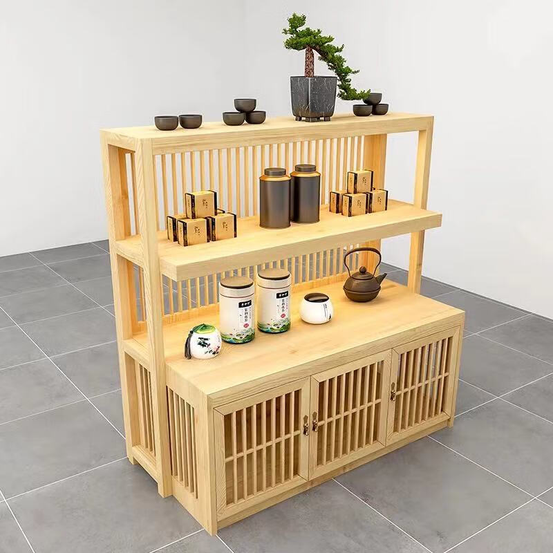 妙妃 实木复古中岛展柜茶叶柜双面展示架瓷器玉器货架紫砂壶多层陈列
