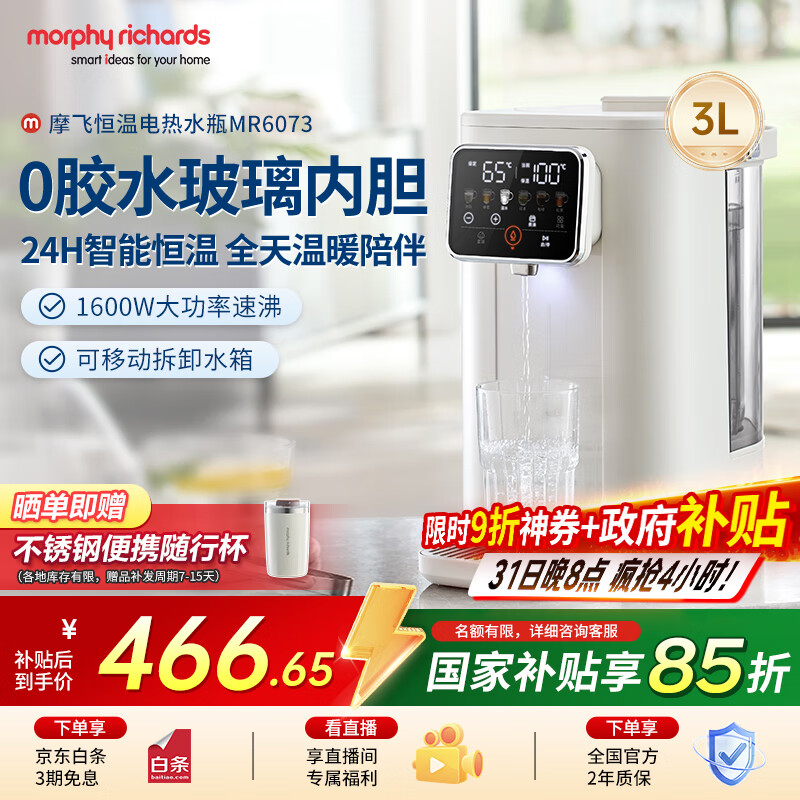 摩飞电器（Morphyrichards）电热水壶 电热水瓶烧水壶 家用3L台式恒温水壶直饮水机 婴儿调奶可拆卸内胆冲奶泡奶机MR6073