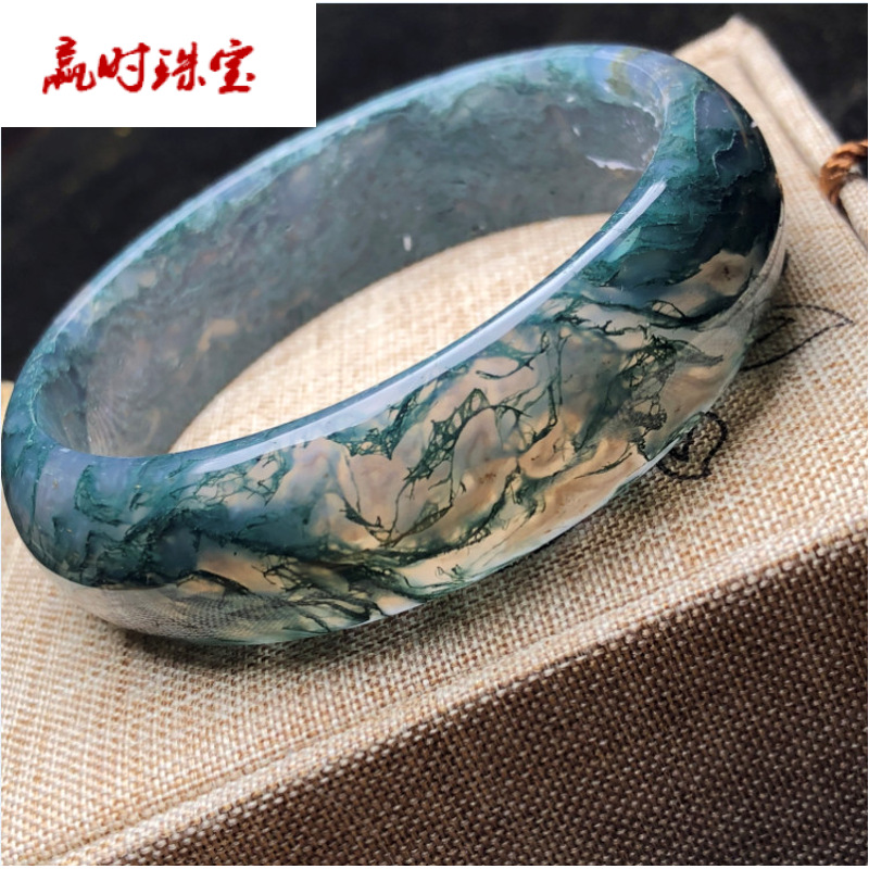 阜新水草玛瑙手镯青兰草精品水草手镯58口径 翠绿色