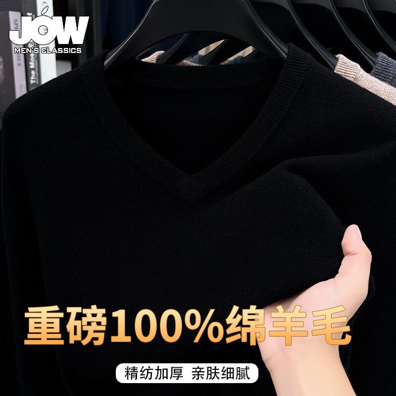 乔沃（JOW）【100%绵羊毛】V领男士保暖秋冬加厚商务休闲套头毛衣男
