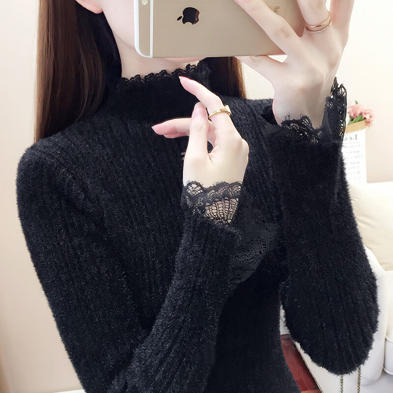 香影纯打底衫女秋冬新款洋气内搭半高领毛衣女宽松慵懒风长袖针织衫女 杏色 M (建议95-105斤)