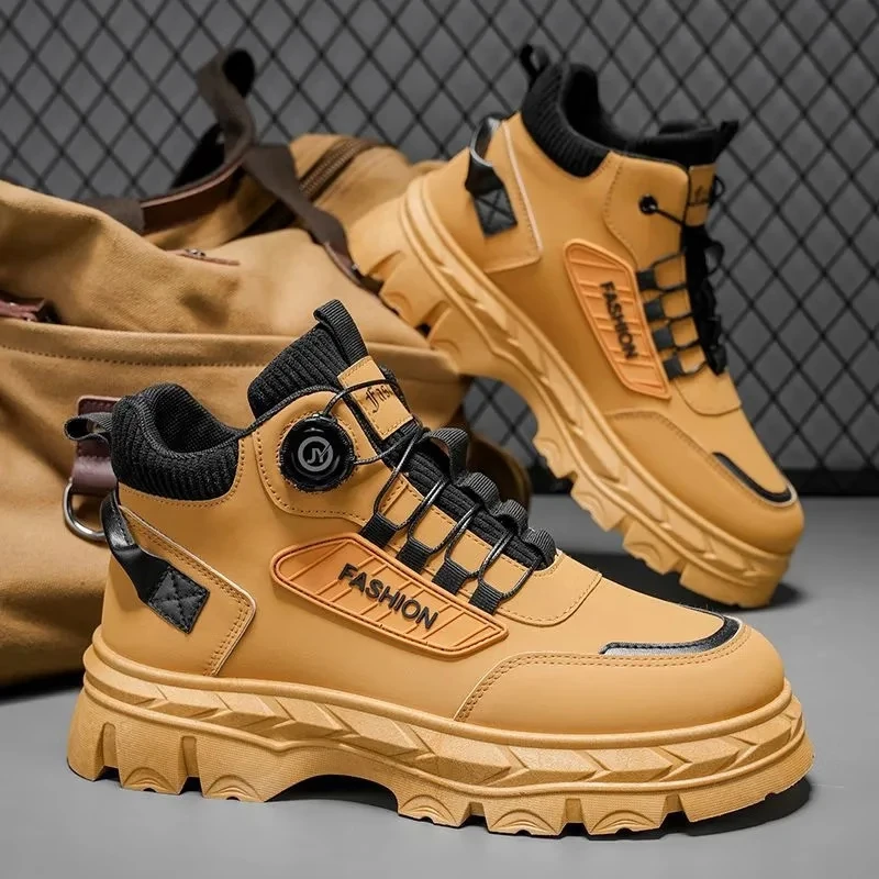【男神穿撘】2025秋季新款高帮潮鞋厚底增高防滑户外工装马丁靴XL 杏黄色 40 码