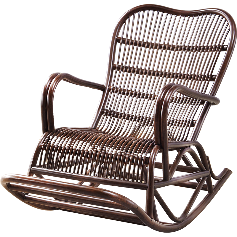 奥莱嘉 摇椅成人躺椅家用大人揺摇椅阳台休闲午睡椅子藤椅腾编老人实木靠背逍遥椅 黑釉色摇椅+坐垫 天然植物藤