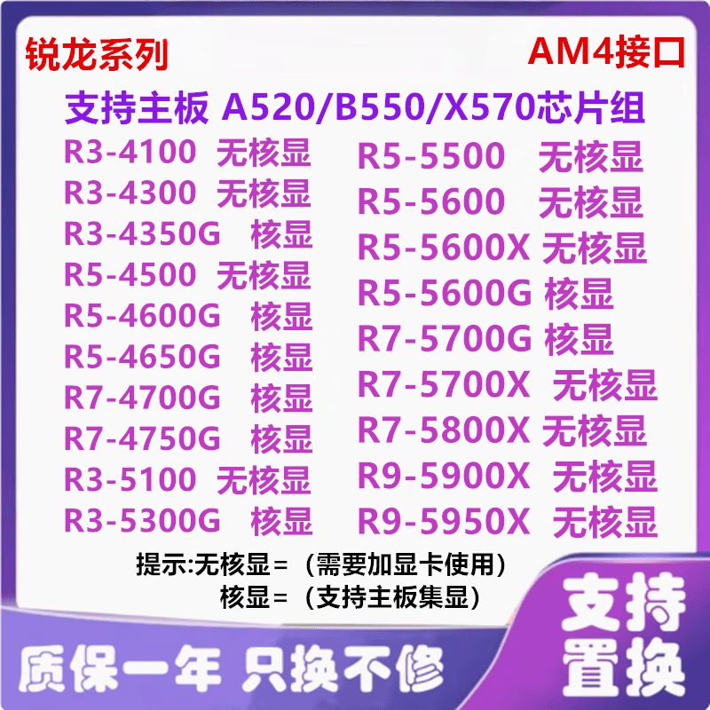 AMD锐龙R5 5600G 5600X GT 4600G R7 5700X 5700G 5800X 5900X拆机散片 锐龙R5-5600G