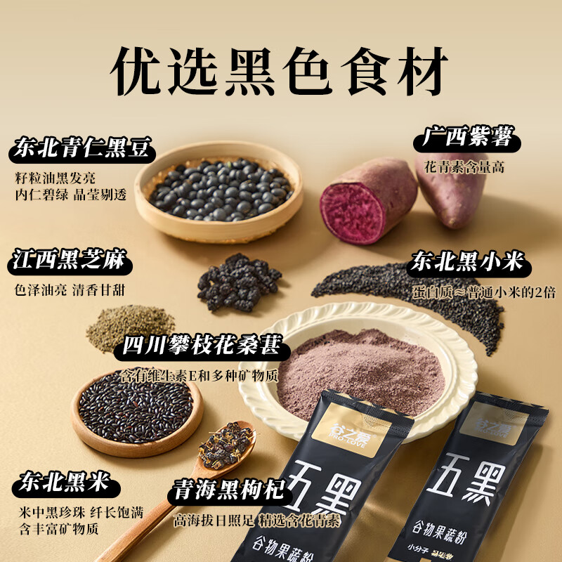 谷之爱五红粉五红汤红枣枸杞粉五谷杂粮粉营养早餐冲泡即食代餐粉 【早红晚黑】五红粉1盒+五黑粉1盒