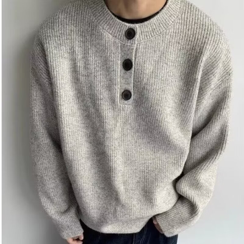 POUM灰色美式复古亨利领毛衣男款冬季慵懒风高级感针织衫cleanfit外套 TCFS-587灰色 3XL