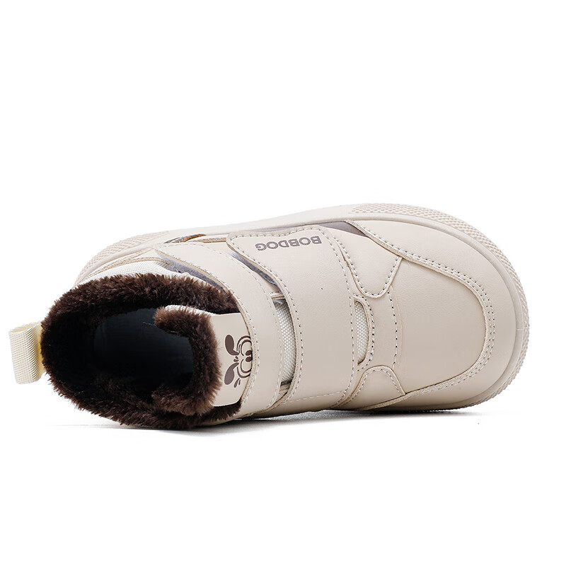 巴布豆（BOBDOG）童鞋2025冬季休闲舒适儿童跑步鞋男童加绒保暖运动鞋高帮二棉鞋女 新米/古树棕 36 适合脚长21.8cm