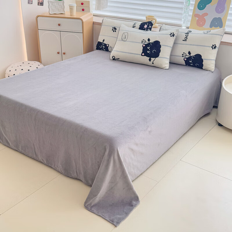 软贝小清新牛奶绒床上四件套保暖毛绒床单被套学生宿舍秋冬款三件套 煤球宝贝 床单款 2.0m  被套200*230cm 四件套