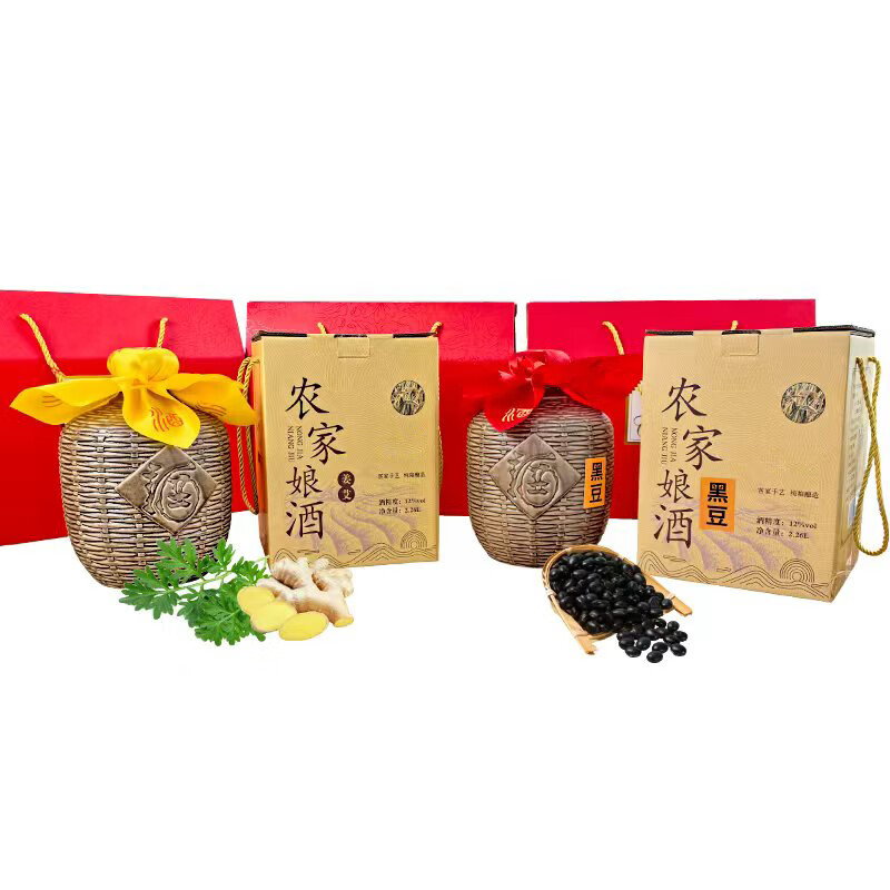 万绿康梅州黄酒特产客家娘酒月子酒12度当年新酿礼盒装 梅州黄酒 2260mL 1坛 礼盒装 黑豆黄酒