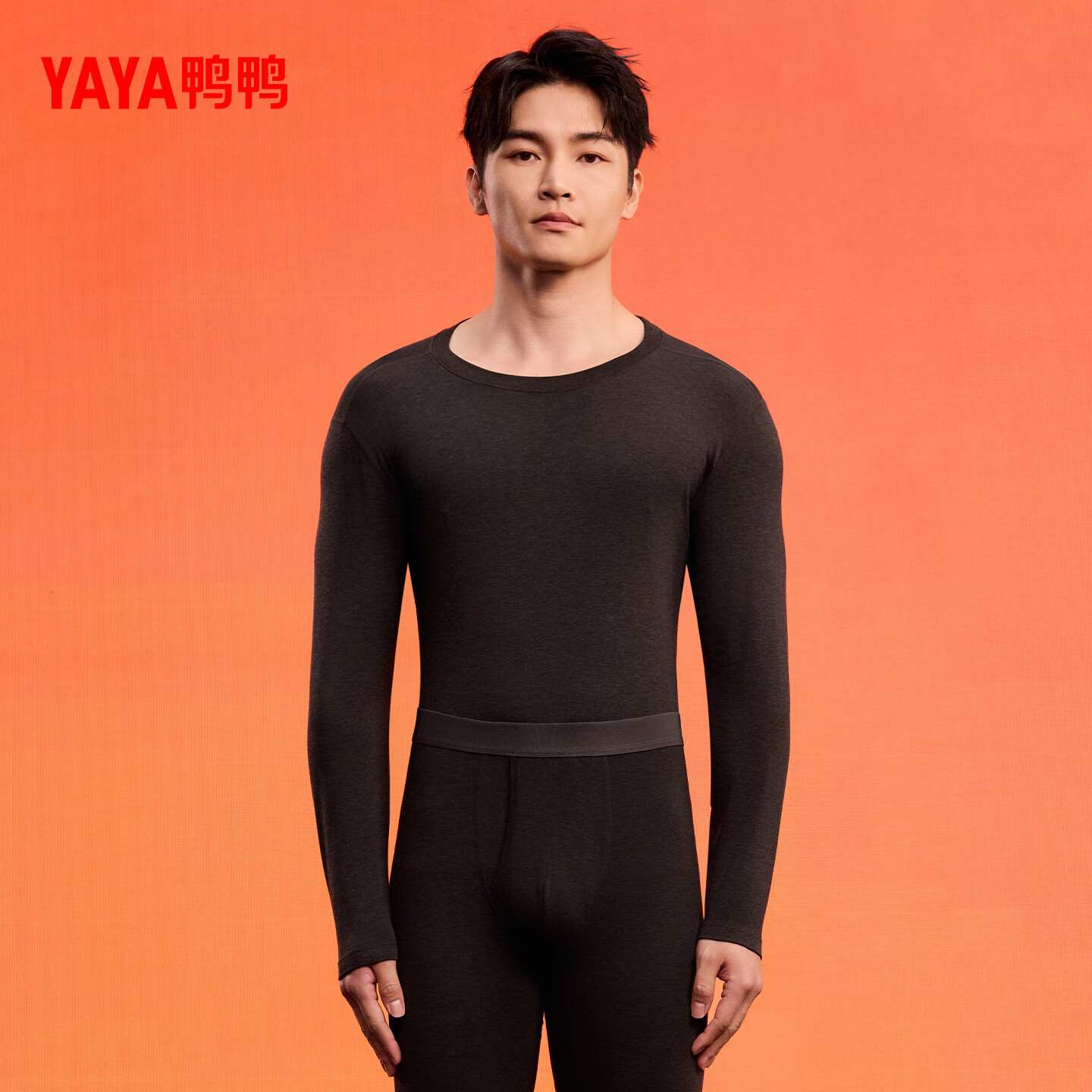 鸭鸭保暖内衣男女同款秋冬季秋衣秋裤情侣款保暖套装【热力鸭系列】 曜岩黑色(女) M