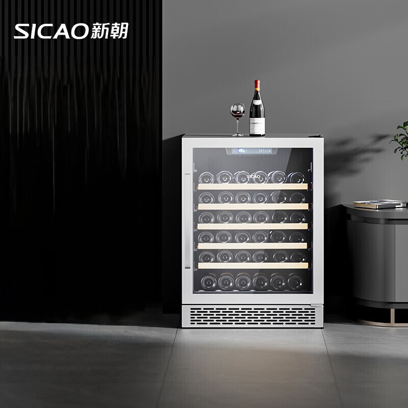 新朝红酒柜 嵌入式恒温酒柜家用餐边吧台嵌入式酒柜冰吧压缩机风冷水 150A酒柜吧台嵌入式 53瓶
