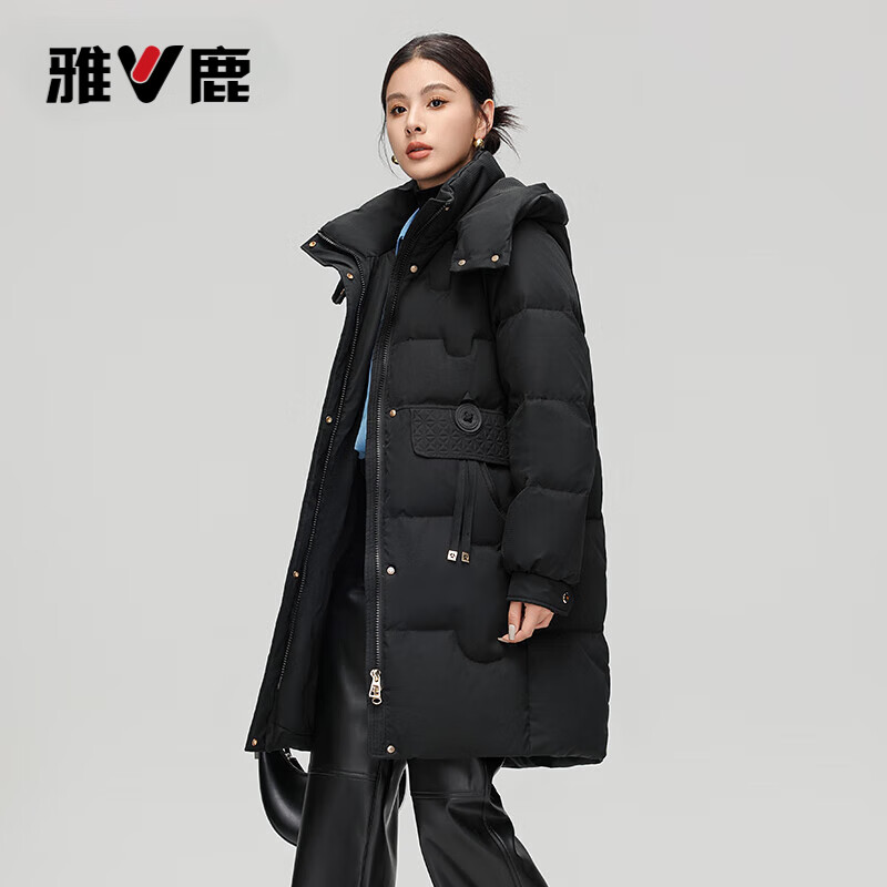 雅鹿中长款羽绒服女冬季2026年新款时尚休闲加厚保暖鸭绒外套女 卡其 L (165) 【 推荐125-140斤】