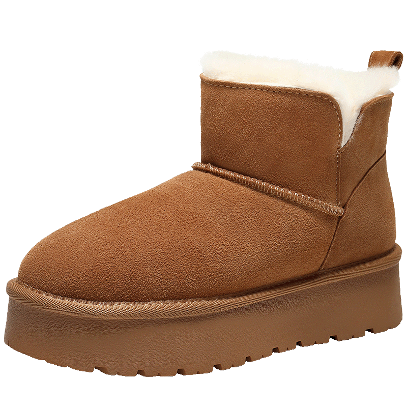 百丽慵懒百搭厚底雪地靴女靴子25冬新增高加绒短靴JD016DD5 可可栗 38