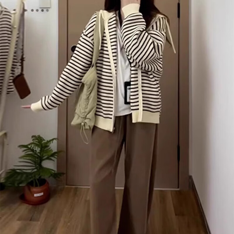 翊尚美针织衫女连帽外套女秋季新款2025年小个子开衫慵懒洋气可外穿上衣 杏色 【优质抗起球面料】 均码 【推荐80-140斤】