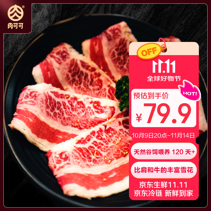 肉可可阿根廷原切安格斯雪花牛肉片450g 香煎烧烤 进口生鲜牛肉